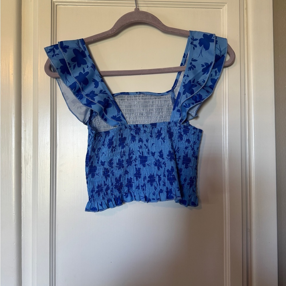 Blue Floral Ruffle Top SHIEN Size Small - Picture 3 of 4